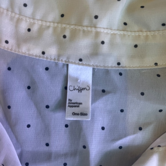 American Apparel chiffon oversized button down long sleeve blouse cream polkadot - Picture 2 of 6
